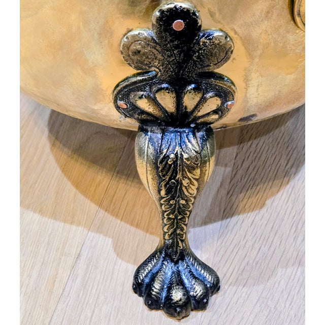Antique Hand-Made English Brass Lion Handle Footed Cachepot Planter/Cauldron For Sale In Dallas - Image 6 of 13