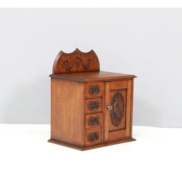 Arts & Crafts Wall Cabinet in Hand-Carved Oak, 1900s For Sale - Image 3 of 8