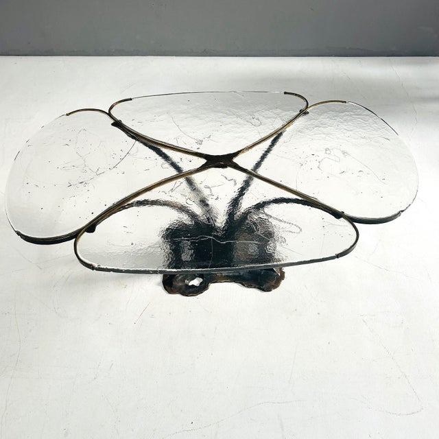 Yellow Forged Table in Bronze and Dalmond Glass by Lothar Klute, 1987 For Sale - Image 8 of 12