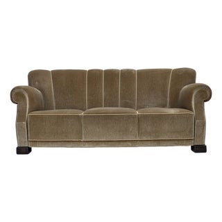 Danish 3-Seater Sofa in Green Velour with Oak Legs, 1960s For Sale