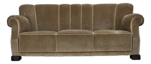 Danish 3-Seater Sofa in Green Velour with Oak Legs, 1960s
