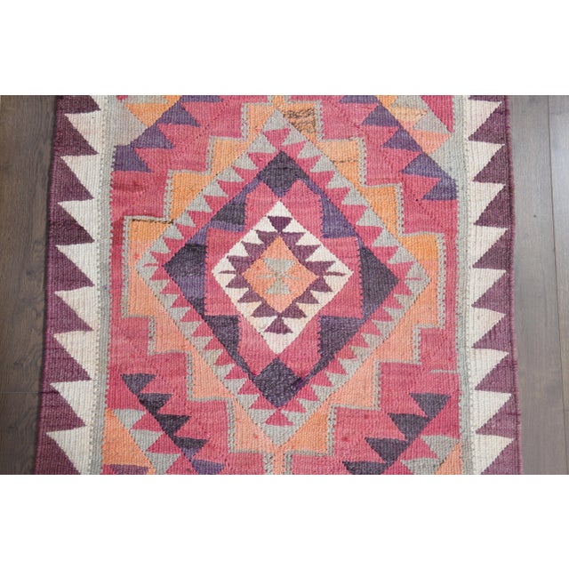 1970s Turkish Oushak Handmade Wool Cotton Pink Runner Rug For Sale - Image 9 of 11