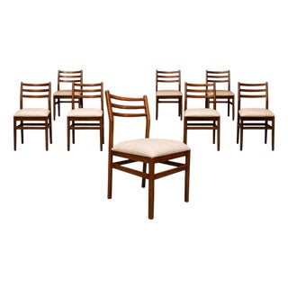 Brazilian Modern Set of Eight Chairs in Caviuna Wood & Linen, Alexandre Rapoport, 1960s For Sale
