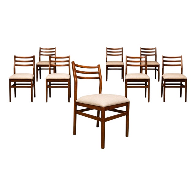 Brazilian Modern Set of Eight Chairs in Caviuna Wood & Linen, Alexandre Rapoport, 1960s For Sale