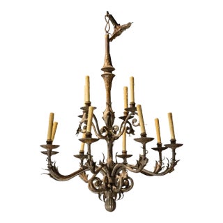 Late 20th Century Spanish Baroque Wrought Iron Nine Light Chandelier For Sale