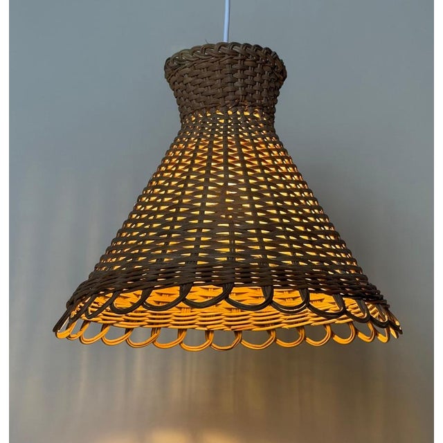 Handcrafted Rattan Diabolo Pendant Light in the style of Kalmar, 1960s For Sale - Image 9 of 15