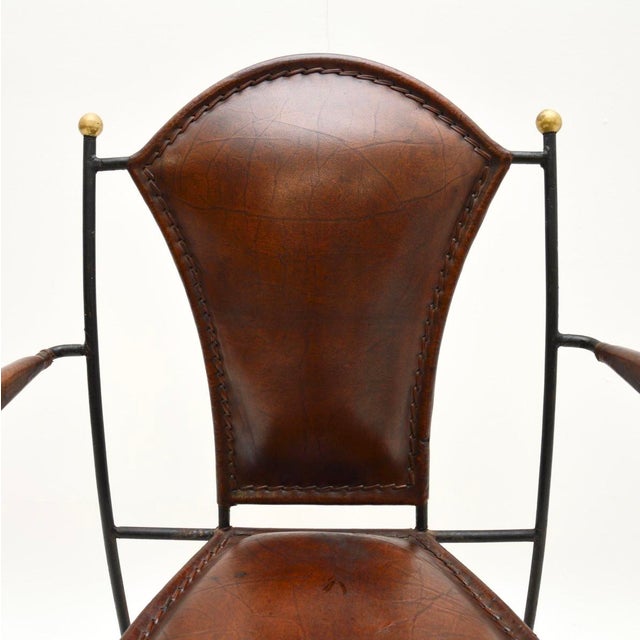 Black Vintage French Iron and Leather Armchair by Jacques Adnet, 1960s For Sale - Image 8 of 10