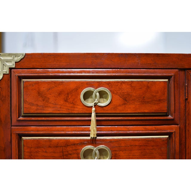 Wood 1970s Campaign Chinoiserie Credenza With Double-Ring Hardware Huntley by Thomasville For Sale - Image 7 of 13
