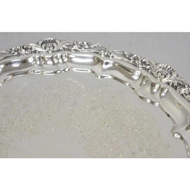 Mid 20th Century Vintage Poole Silver 3209 Victorian 12" Round Silver Plated Salver Platter Tray For Sale - Image 5 of 13