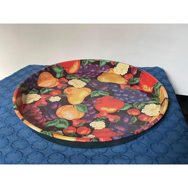 Farmhouse Vintage Fruit Chintz Metal Tray For Sale - Image 3 of 7