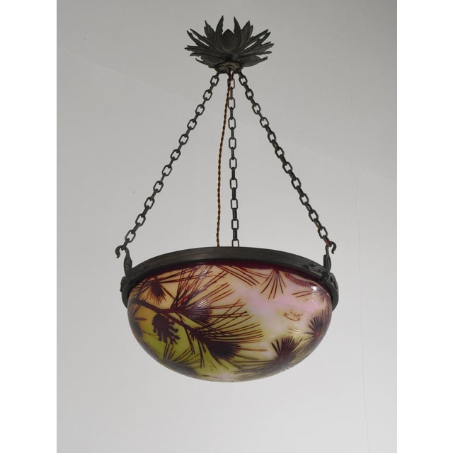 French Art Deco Pendant Light by Galle - 1925 Cameo Gallé Chandelier France For Sale - Image 6 of 15