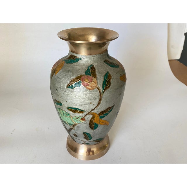 Metal 20th Century Art Deco Cloisoné Vase with Colored Flowers Pattern, France, 1940s For Sale - Image 7 of 10
