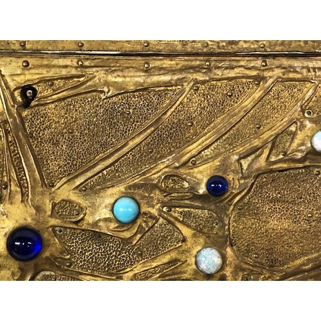 Continental Art Nouveau Jewelry Box Bronzed Copper, Wood, Glass Ca. 1900 DIMENSIONS Height: 4.-3/4 inches Width: 14-1/4...