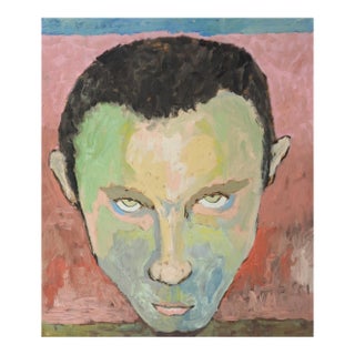 Contemporary Expressionist Portrait Painting of Staring Man For Sale