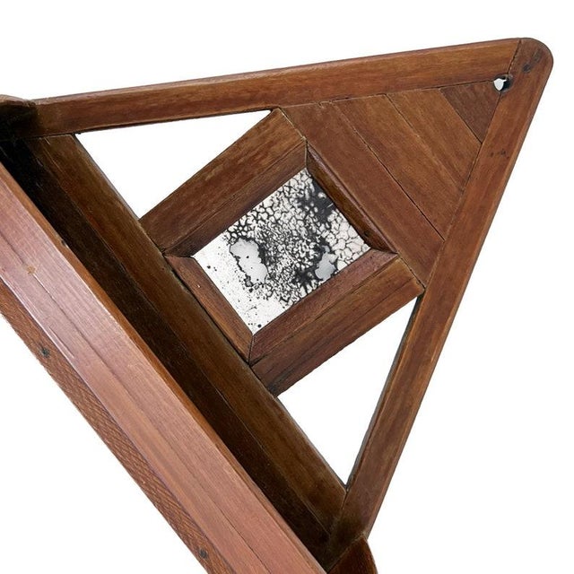 Antique 1920s Handmade Folk Art Arts & Crafts Triangular Comb Brush Wall Pocket Box With Mirror For Sale In Philadelphia - Image 6 of 8