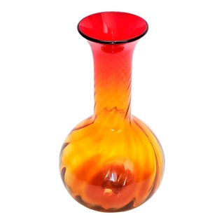 Blenko Orange & Red Amberina Glass Vase Designed by Joel Meyers - Mid 20th Century Modern 1960s For Sale