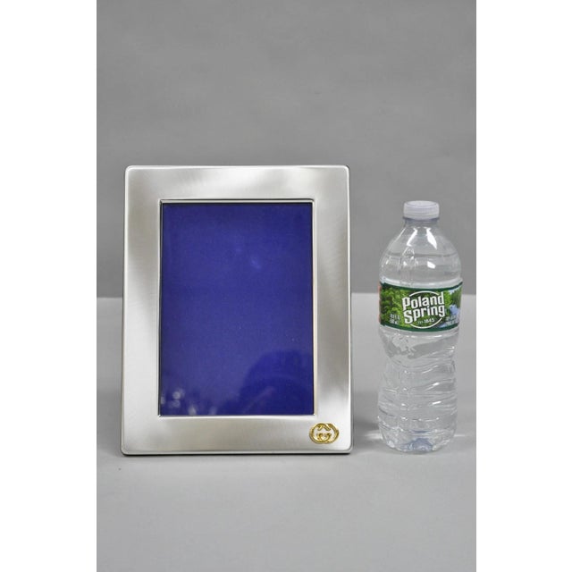 Modern Vintage Gucci Italy Brushed Silver Gold Double G Monogram Photo Picture Frame For Sale - Image 3 of 12