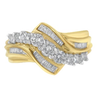 10K Two-Toned Diamond Bypass Ring (1 Cttw, H-I Color, SI2-I1 Clarity) - Size 6-1/2 For Sale