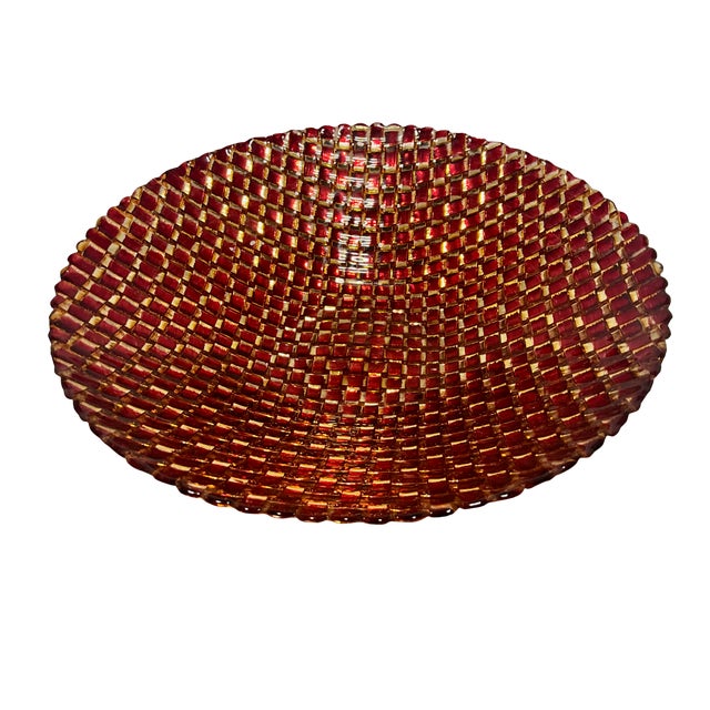 1990s Red & Gold Mosaic Glass Centerpiece Decorative Bowl For Sale - Image 5 of 7