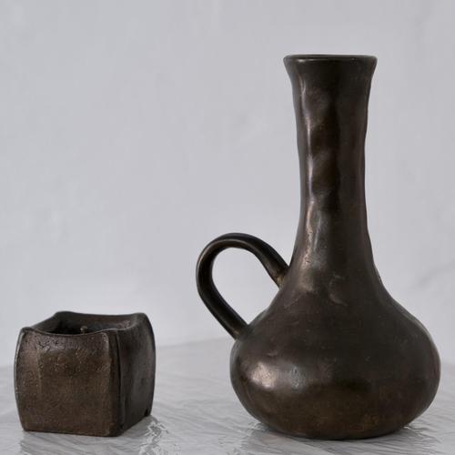 Brutalist Cast Bronze Candle Holder and Vase, 1970s, Set of 2 For Sale - Image 4 of 8