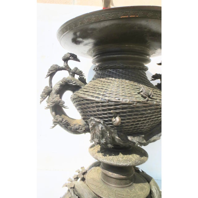 Japanese Massive Meiji Bronze Temple Urn 19th Century For Sale - Image 3 of 17