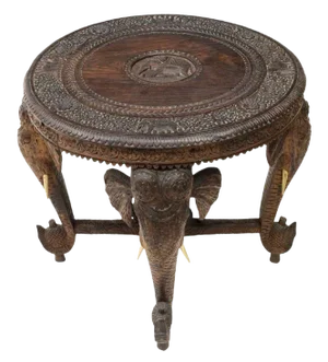 Impressive Antique Anglo-Indian Hand Carved Elephant Head Figure Round Table