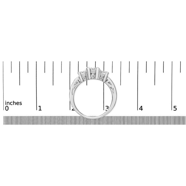 Metal 10K White Gold 1/2 Cttw Brilliant & Baguette Cut Diamond 3 Stone Design with 3 Square Clusters Engagement Ring (H-I Color, SI2-I1 Clarity) Size 7-1/4 For Sale - Image 7 of 7