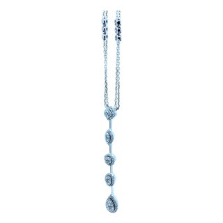 Multi Shape Halo Pave Diamond 18 Karat White Gold Pendant Drop Lariat Necklace For Sale