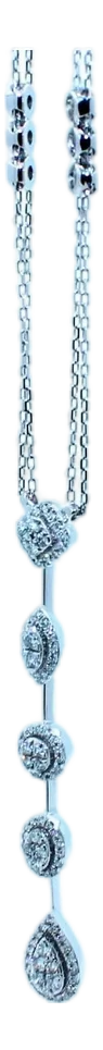 Multi Shape Halo Pave Diamond 18 Karat White Gold Pendant Drop Lariat Necklace