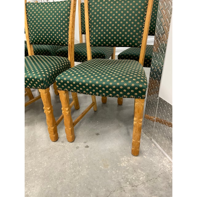 Set of 8 Danish Modern Oak Dining Chairs in Patterned Silk - Circa 1960s For Sale - Image 10 of 18