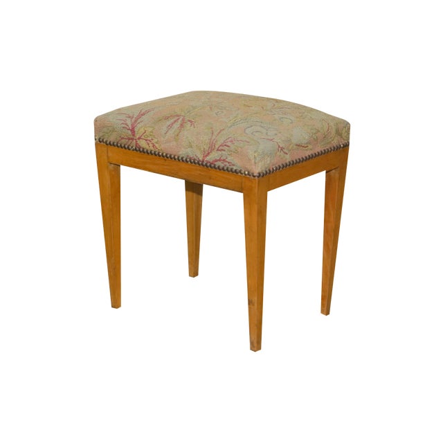 Biedermeier Swedish Walnut Dressing Table Stool with Embroidered Top, 1880s For Sale