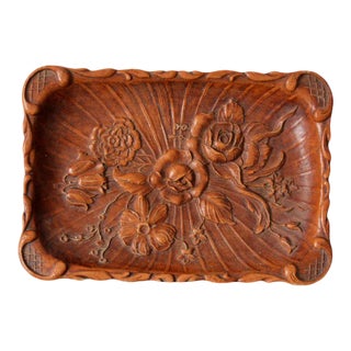 Vintage Syroco Style Floral Composite Wood Tray For Sale