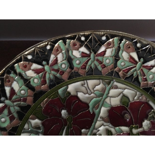Hand Painted Floral Butterfly Cloisonné Decorative Plate For Sale In Washington DC - Image 6 of 11