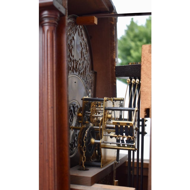 Traditional Mahogany Grandmother Clock Vintage Mechanical Embossed Dial For Sale - Image 17 of 18