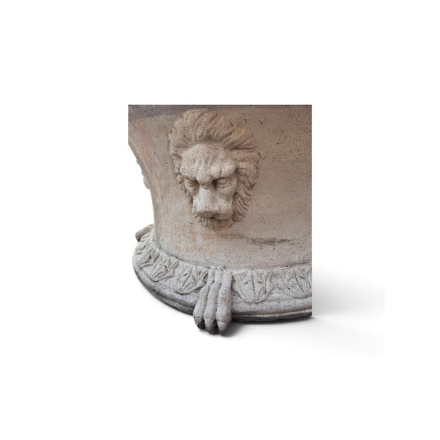 Neoclassical Vintage Neoclassical Cast Stone Lion Head Garden Planters For Sale - Image 3 of 9