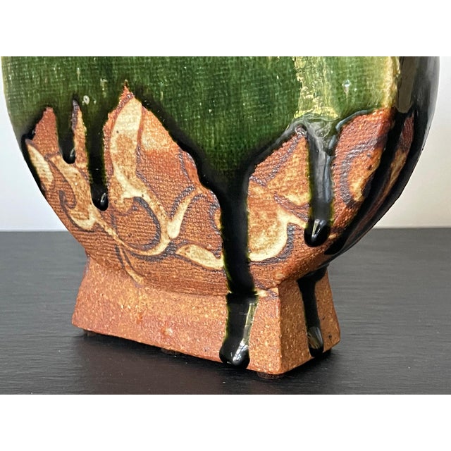Modern Japanese Studio Pottery Oribe Moon Flask Vase by Ken Matsuzaki For Sale - Image 11 of 18
