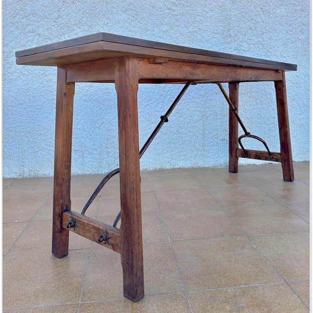 Antique Spanish Bourgeois Walnut Fold Out Table For Sale - Image 4 of 18