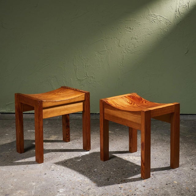 Pine Stools with Curved Seats, France, Set of 2 For Sale - Image 12 of 12