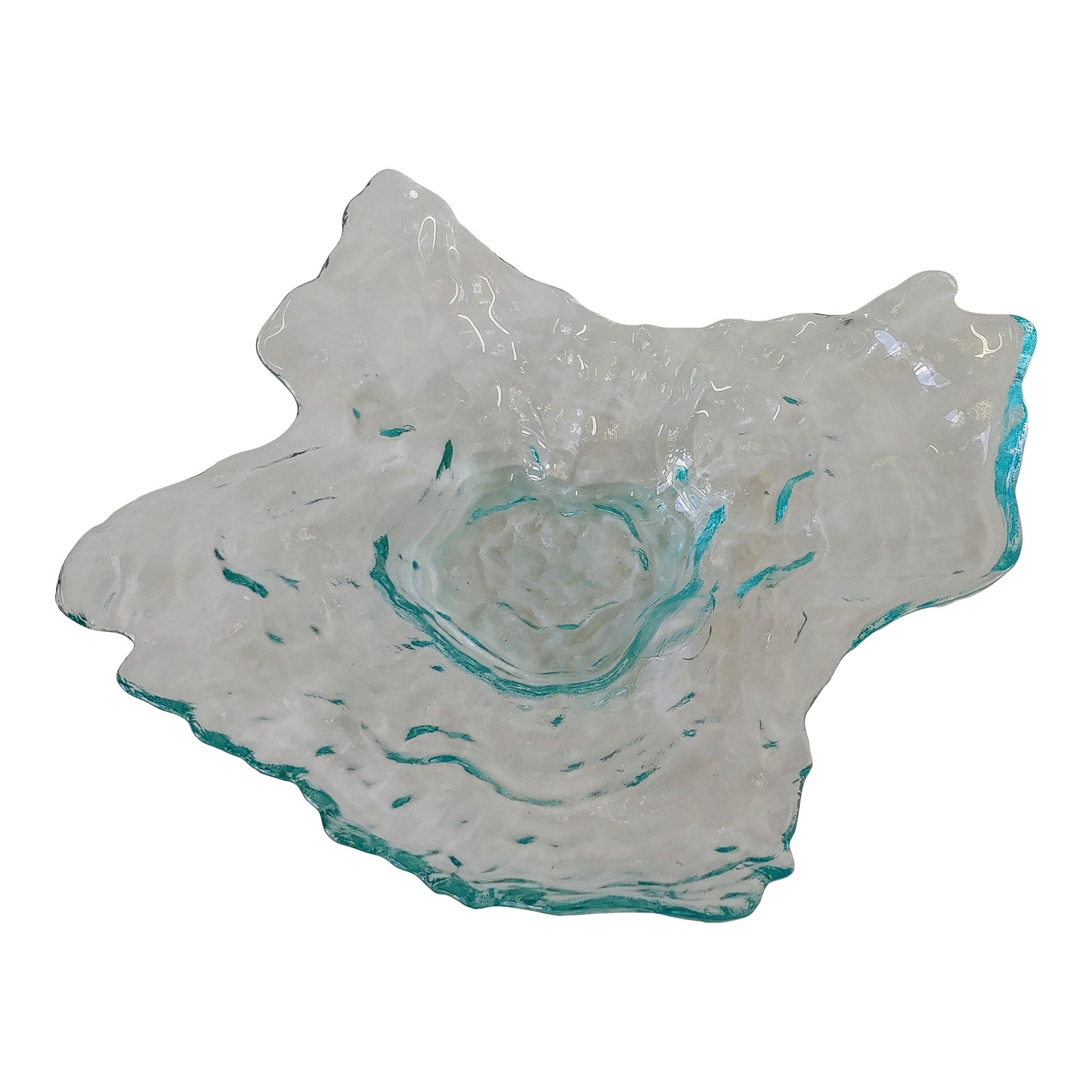 Franco Egypt Aqua Textured Art Glass Abstract Oyster Shell Bowl Chairish