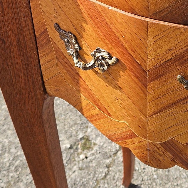 French Marquetry Nightstand in Marble and Wood, 1970s For Sale - Image 11 of 18