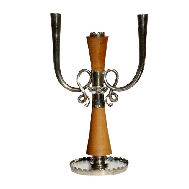 Italian Silvered Metal Candleholder by Arrigo Finzi for Metargent, 1940s For Sale