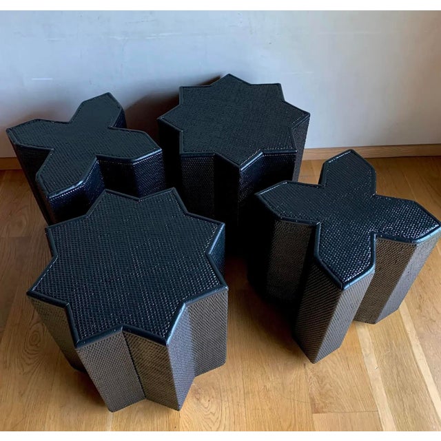 1960s Vivai Del Sud Woven Rattan and Cane Italian Star and Cross "Stella and Croce" Tables - Set of Four For Sale - Image 9 of 16