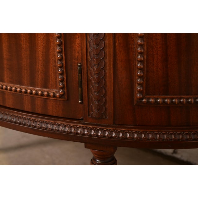 Imperial Furniture French Regency Louis XVI Mahogany and Inlaid Marquetry Demilune Cabinet, Newly Refinished For Sale - Image 10 of 14