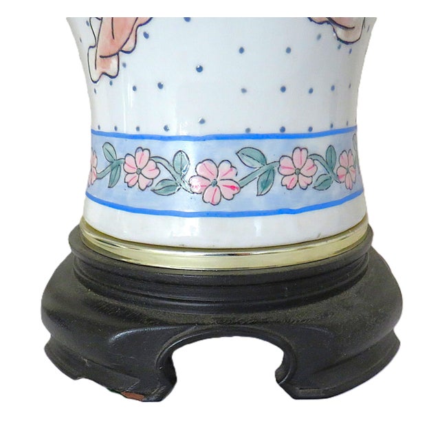 Mid-Century Modern Pair of White Table Lamps W/ Bouquets of Flowers Floral For Sale - Image 3 of 5