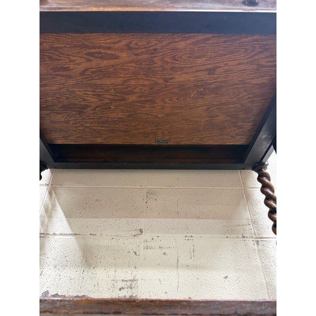 Antique Stickley Bros Barley Twist Oak Library Table With Drawer For Sale - Image 13 of 15