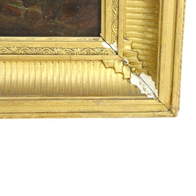 Wood Oil on Canvas Landscape Painting With Original Gilt Wood Frame 19thC For Sale - Image 7 of 10