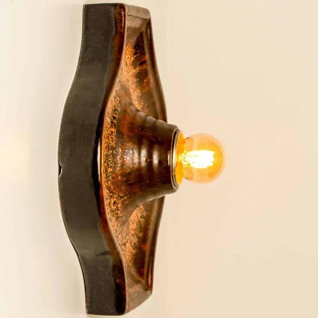 Oval Red Brown Green Ceramic Wall Lights, Germany, 1970s, Set of 3 For Sale - Image 10 of 16