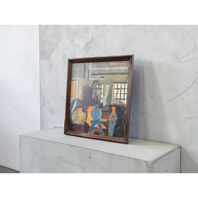 Blue Wilhelm Henning, Industrial Interior (Workshop Scene), Oil on Canvas, 1940s–1950s, Framed For Sale - Image 8 of 9