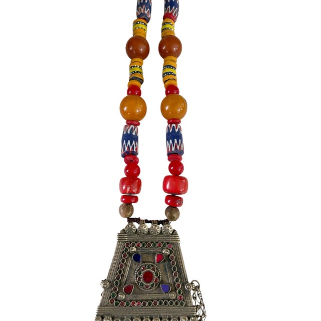 Tribal Vintage Tribal Afghan Necklace W/Coral Wall Hanging 22" H For Sale - Image 3 of 10