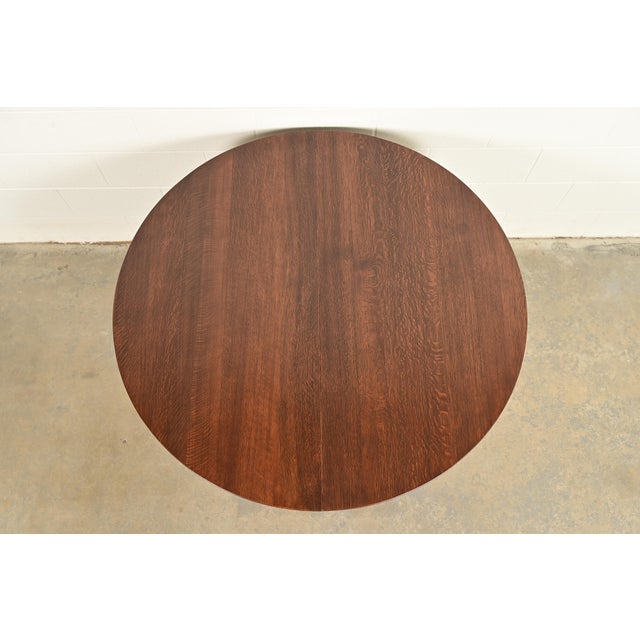Early 20th Century Stickley Brothers Style Antique Mission Oak Arts & Crafts Pedestal Extension Dining Table, Newly Refinished For Sale - Image 5 of 14